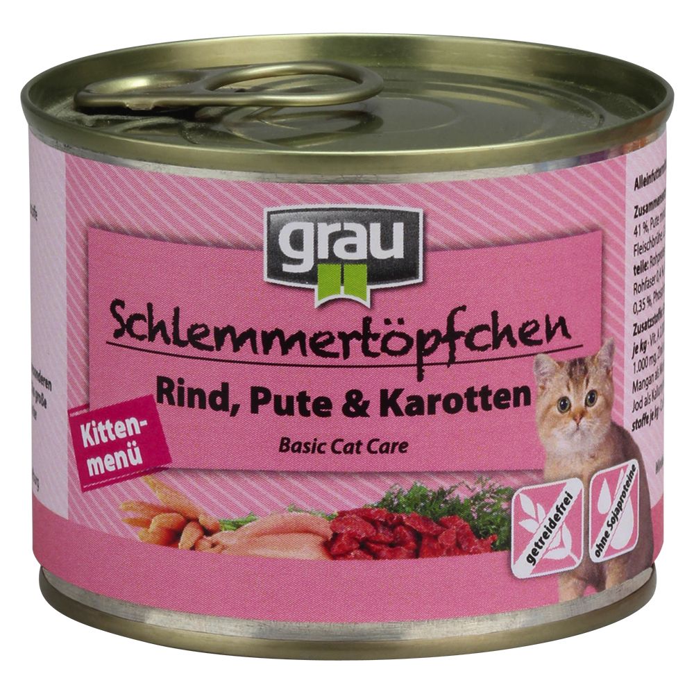 Grau Gourmet Kitten with Beef, Turkey & Carrots - 6 x 200g