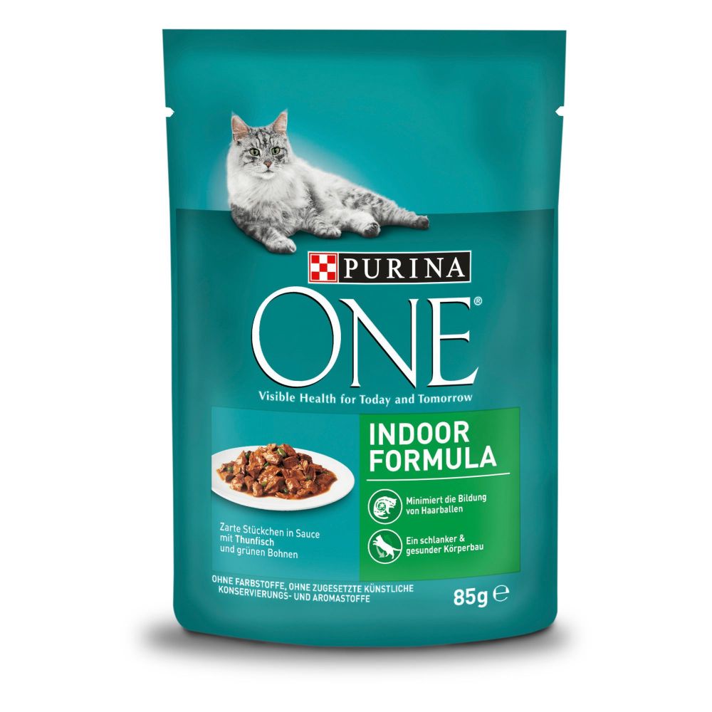 Purina ONE Indoor Formula - Saver Pack: 24 x 85g Tuna & Green Beans