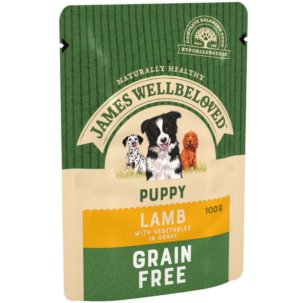 James Wellbeloved Puppy & Junior Grain Free Pouches - Lamb with Vegetables - 12 x 100g