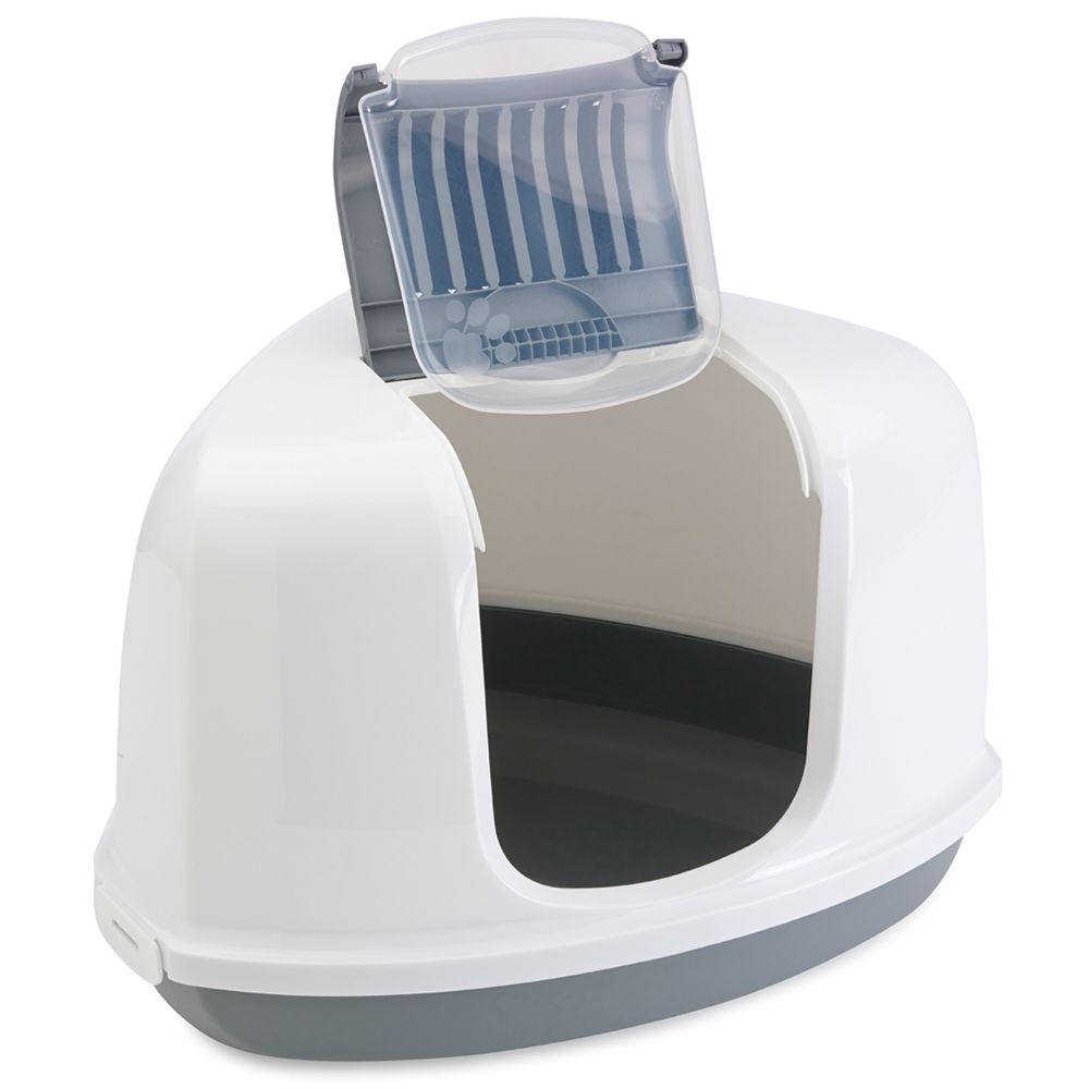 Savic Nestor Corner Litter Box - Light Grey & White