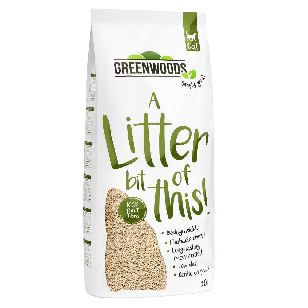 Greenwoods Plant Fibre Natural Clumping Litter - 30l (approx. 12.9kg)