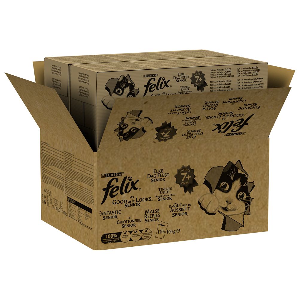 Felix Senior As Good As It Looks Mega Pack 120 x 100g - Beef, Salmon, Chicken & Tuna