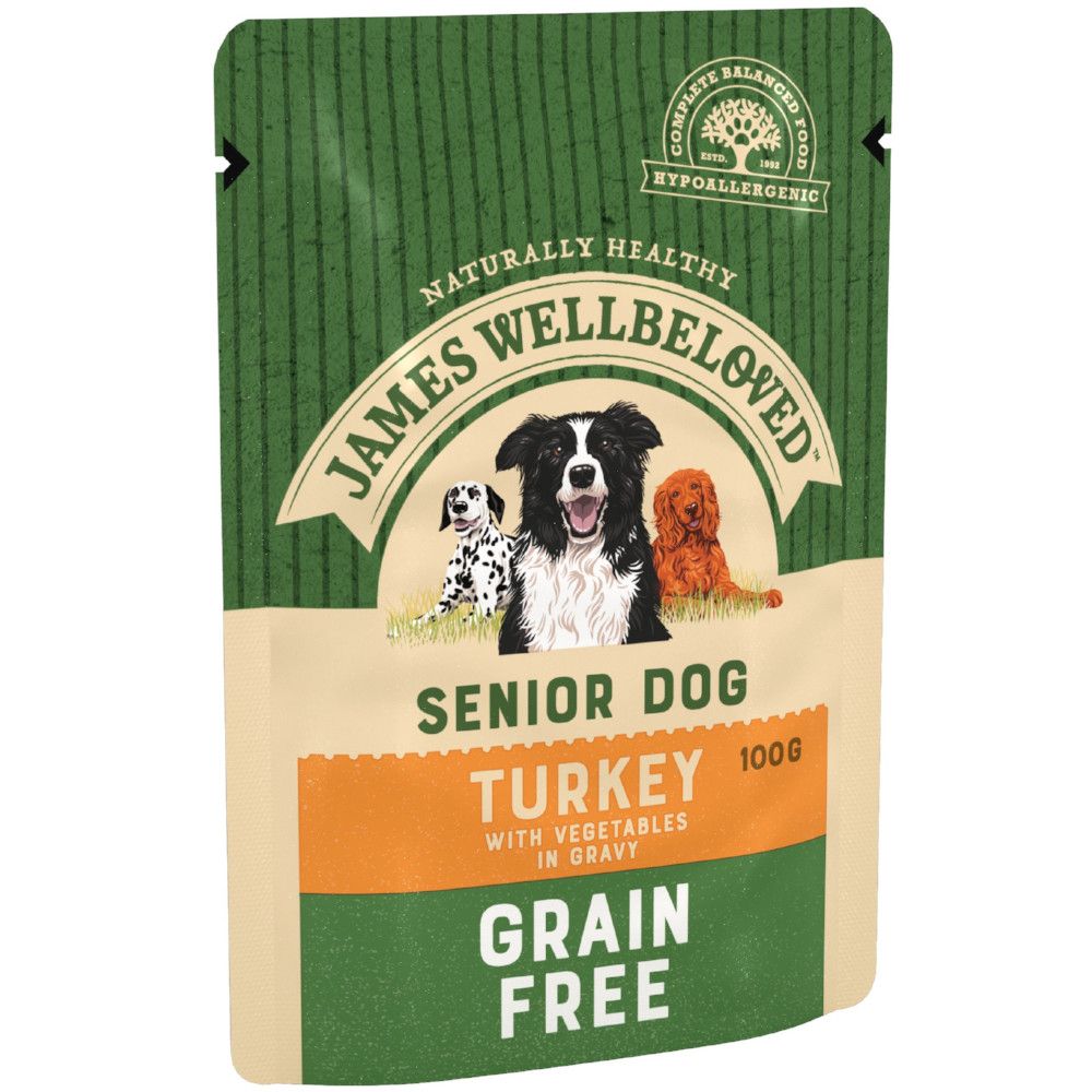 James Wellbeloved Senior Grain Free Pouches - Turkey with Vegetables - Saver Pack: 48 x 100g