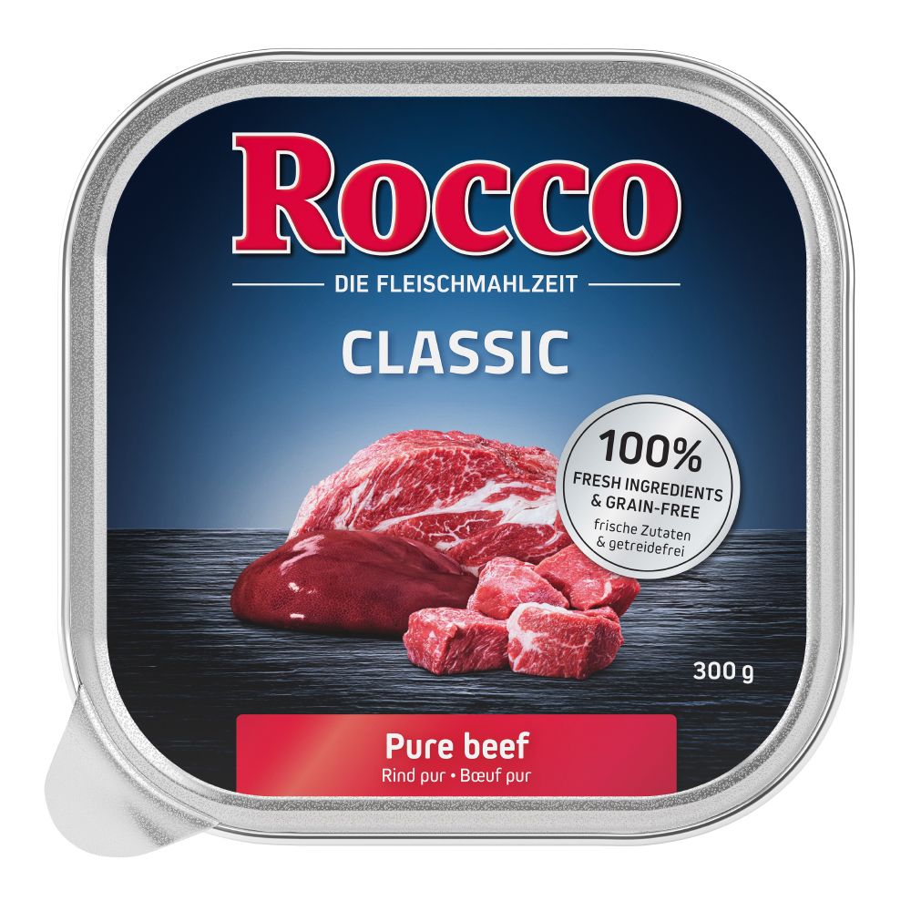Rocco Classic Trays 9 x 300g - Classic Mix 1: Pure Beef, Beef with Green Tripe, Beef with Poultry Hearts