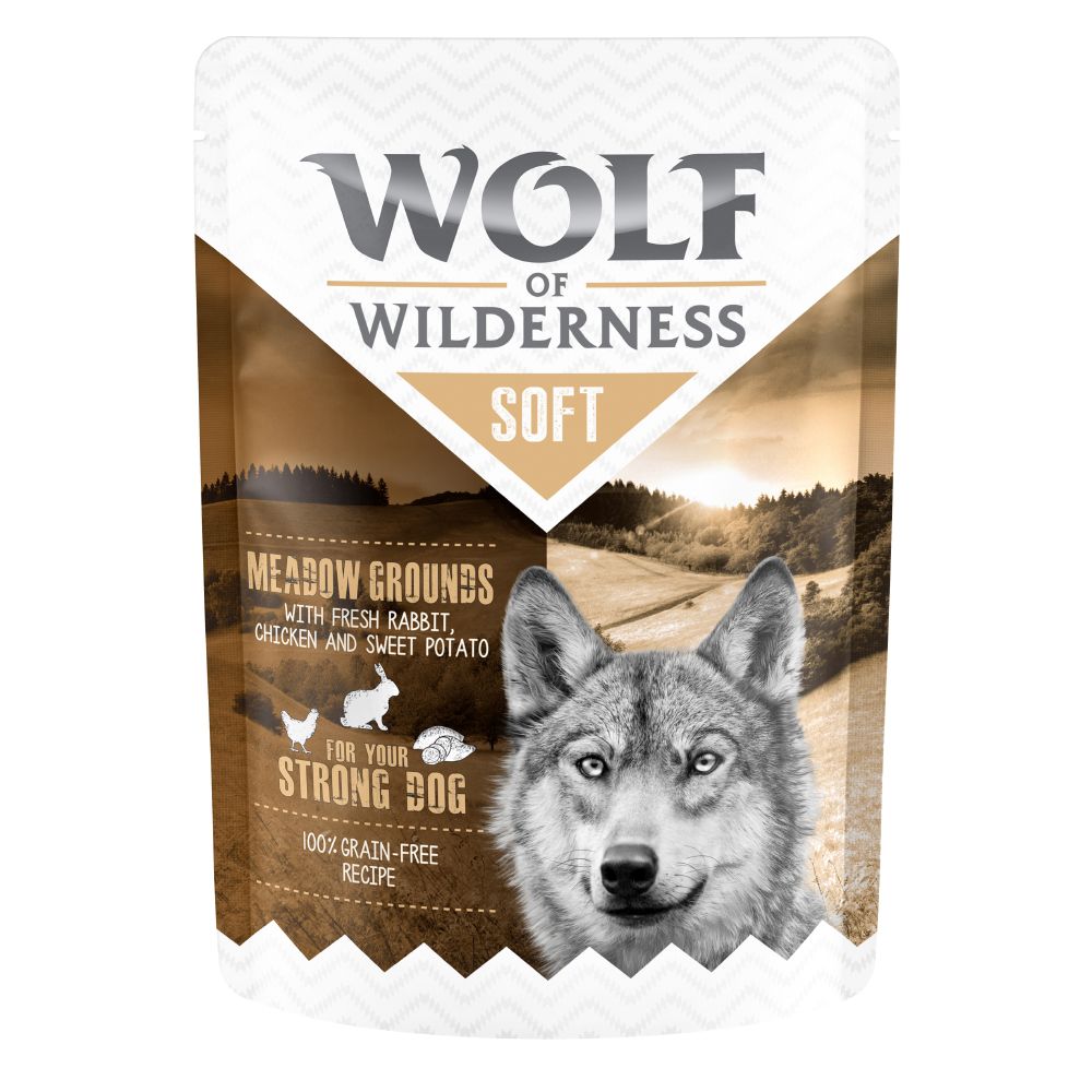 Wolf of Wilderness Adult "Soft" Pouches Mixed Pack - 6 x 300g Mixed Pack I (Lamb, Beef, Rabbit, Veal)